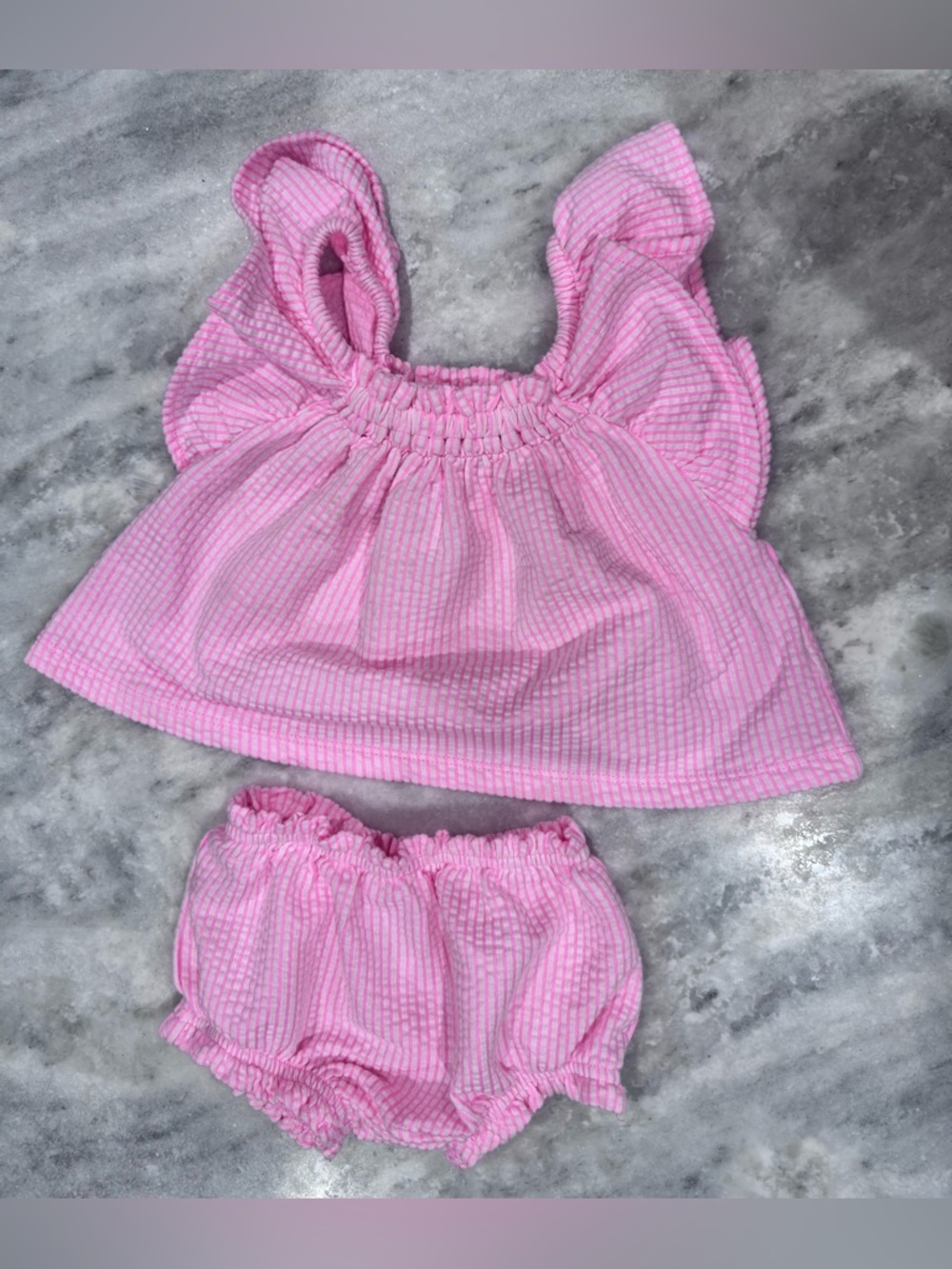 Garanimals Pink Seersucker Ruffle Top & Bloomers Set
